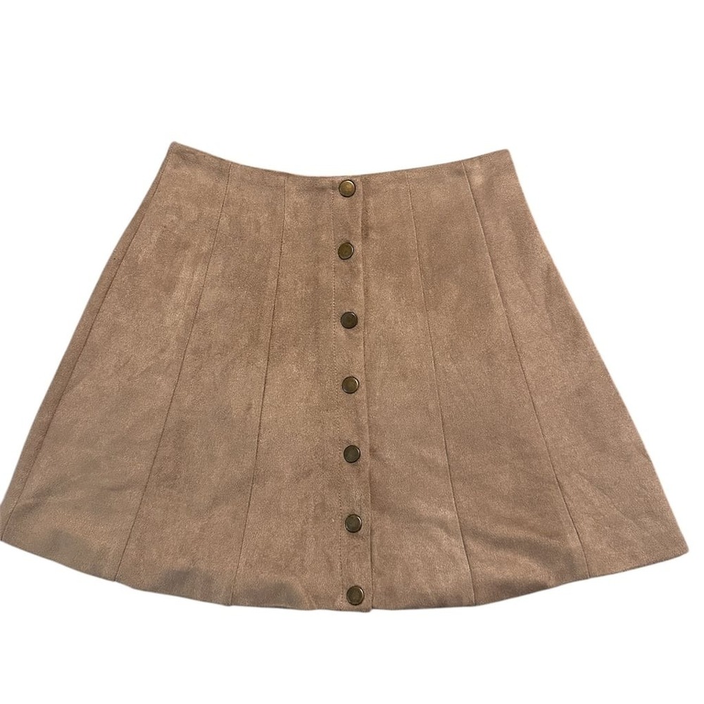 Altar'd‎ State XS Faux Suede Snap Front A-Line Mini Skirt Tan Brown Boho - Picture 2 of 7